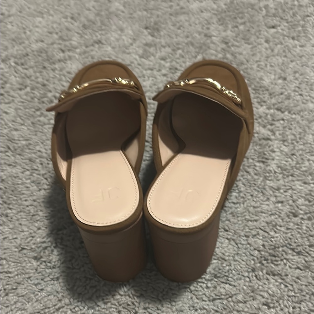 NWOT Brown Suede Mules with Gold Accents - Picture 6 of 6